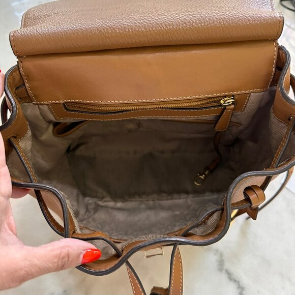 Michael Kors Romy Acorn Brown Tan Brown Pebbled Leather Medium Backpack - Picture 14 of 16